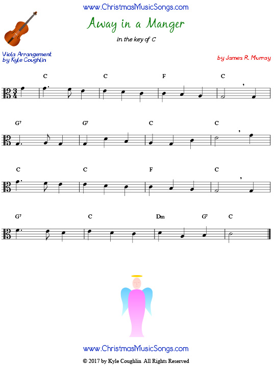 Away in a Manger viola sheet music by James R. Murray, arranged to play along with other wind, brass, and string instruments.