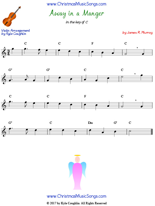 Away in a Manger violin sheet music by James R. Murray, arranged to play along with other wind, brass, and string instruments.