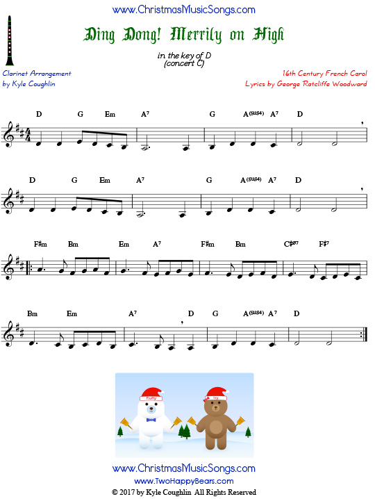 Ding Dong! Merrily on High clarinet sheet music, arranged to play along with other wind, brass, and string instruments.