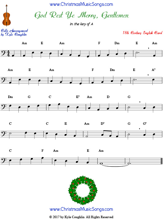 God Rest Ye Merry, Gentlemen for cello, arranged to play along with strings, woodwinds, and brass.