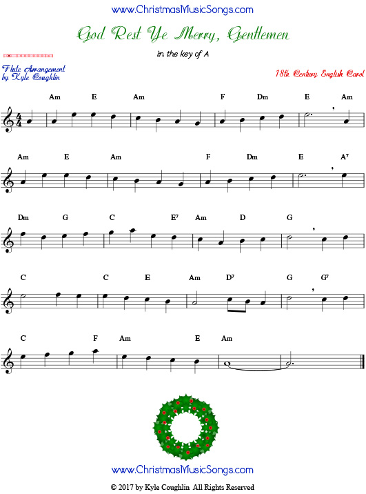 God Rest Ye Merry, Gentlemen flute sheet music, arranged to play along with other wind, brass, and string instruments.