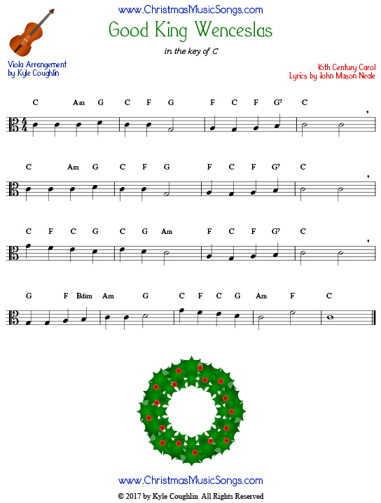Good King Wenceslas for viola, arranged to play along with strings, woodwinds, and brass.