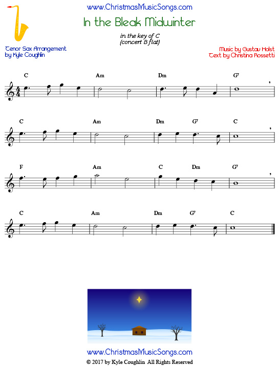 In the Bleak Midwinter tenor saxophone sheet music, arranged to play along with other wind and brass instruments.