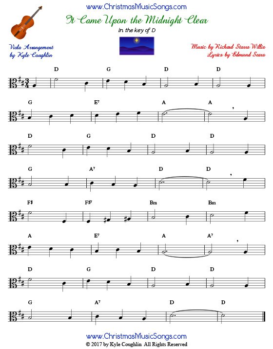 It Came Upon a Midnight Clear for viola, arranged to play along with strings, woodwinds, and brass.