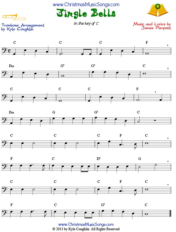 Jingle Bells sheet music for trombone