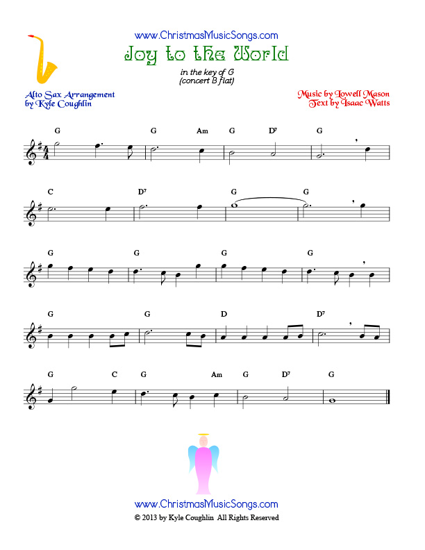 The Christmas carol Joy to the World, arranged for alto saxophone to play along with other wind and brass instruments.