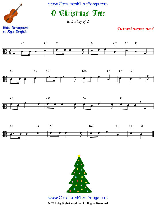 O Christmas Tree for viola, arranged to play along with strings, woodwinds, and brass.