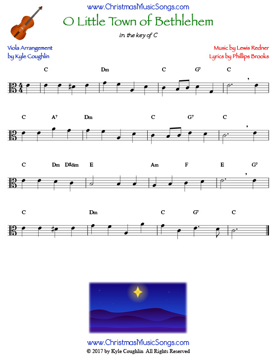 O Little Town of Bethlehem for viola, arranged to play along with strings, woodwinds, and brass.