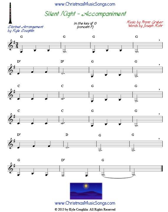 Silent Night accompaniment for clarinet