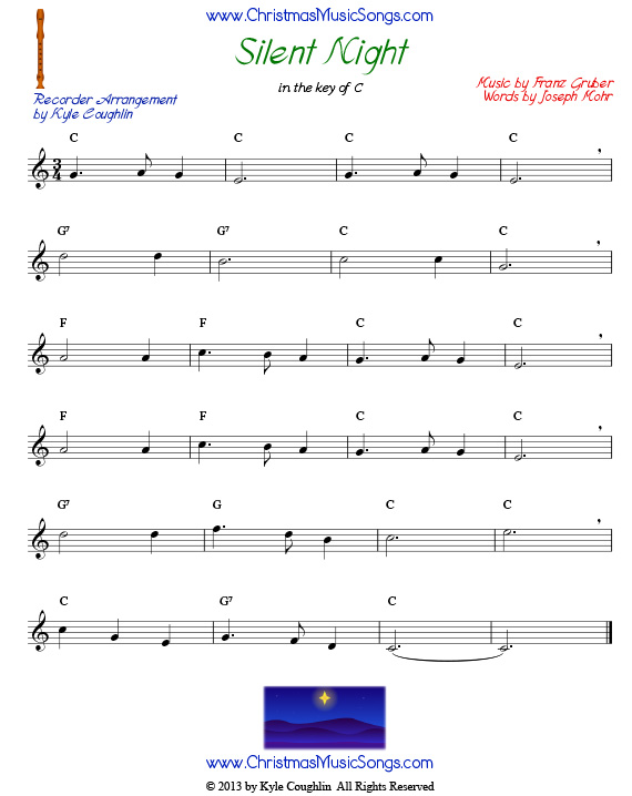 Silent Night written for solo recorder