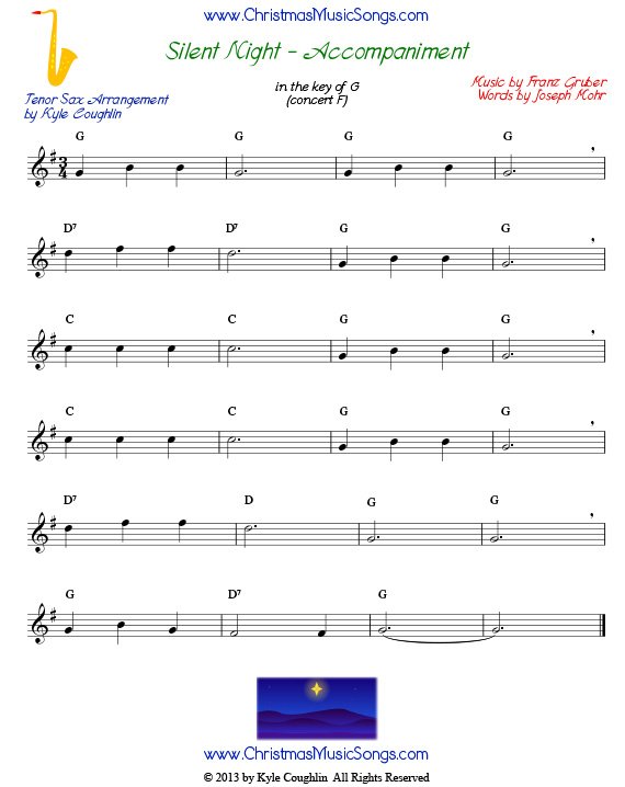 Silent Night accompaniment for tenor saxophone