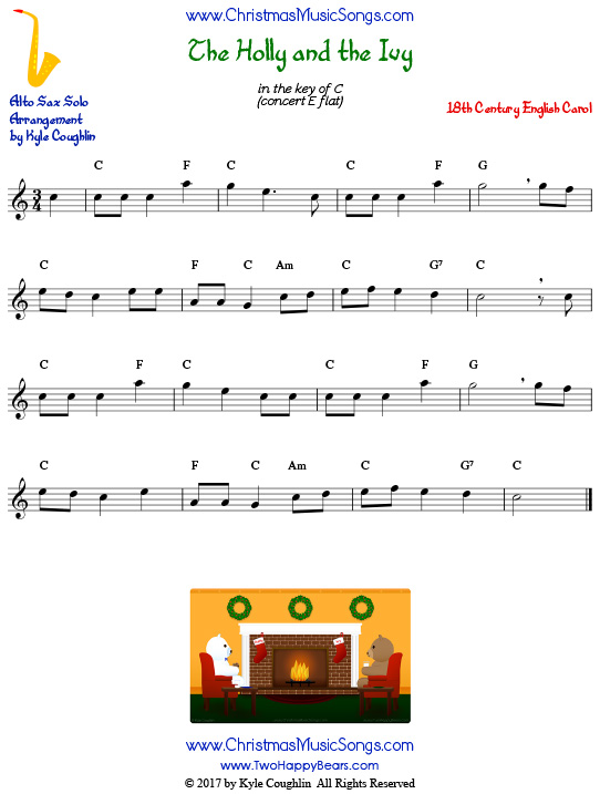 The Holly and the Ivy alto saxophone sheet music solo.