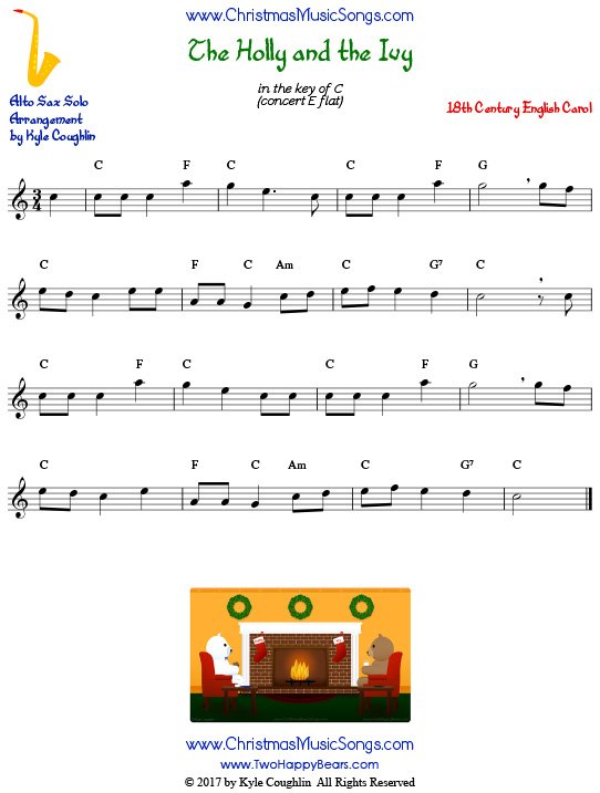 The Holly and the Ivy alto saxophone sheet music solo.