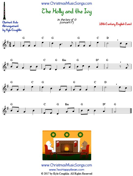 The Holly and the Ivy clarinet sheet music solo.