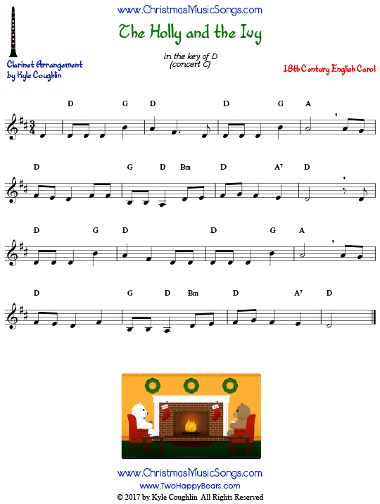 The Holly and the Ivy clarinet sheet music, arranged to play along with other wind, brass, and string instruments.