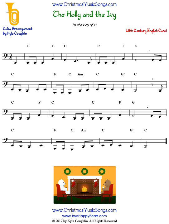 The Holly and the Ivy tuba sheet music, arranged to play along with other wind, brass, and string instruments.