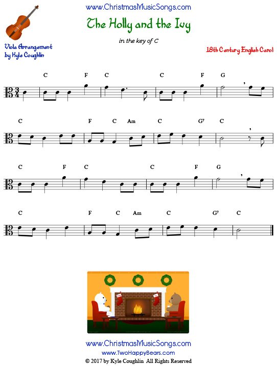 The Holly and the Ivy for viola, arranged to play along with strings, woodwinds, and brass.