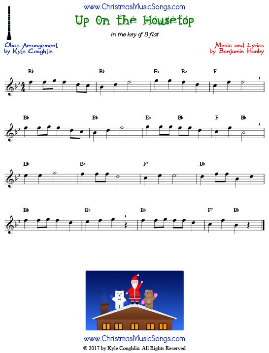 Up On the Housetop oboe sheet music, arranged to play along with other wind and brass instruments.