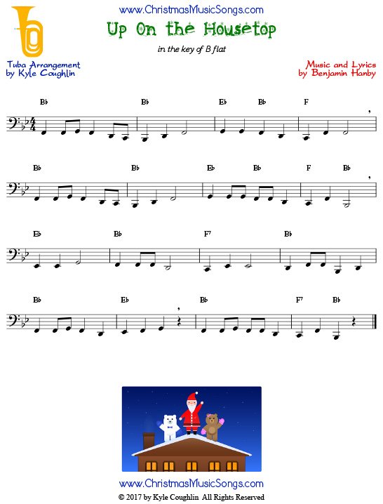 Up On the Housetop tuba sheet music, arranged to play along with other wind and brass instruments.