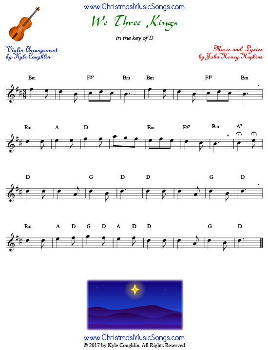 We Three Kings for violin, arranged to play along with strings, woodwinds, and brass.