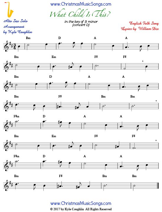 What Child Is This? for Alto Saxophone - Free Sheet Music