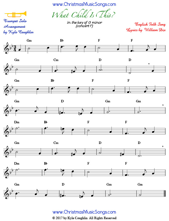 What Child is This? sheet music for trumpet solo.