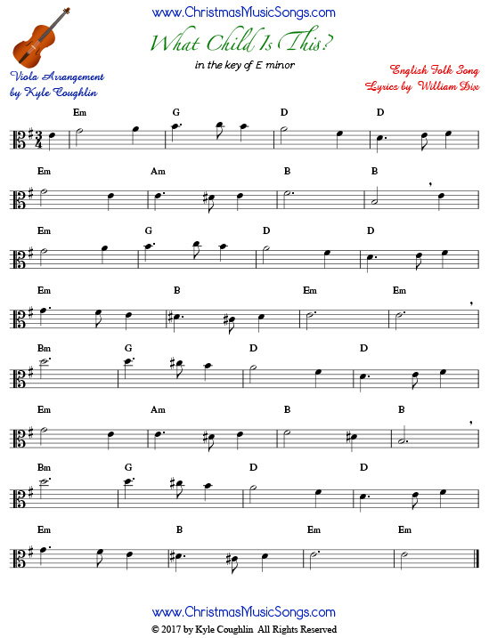 What Child Is This? for viola, arranged to play along with strings, woodwinds, and brass.