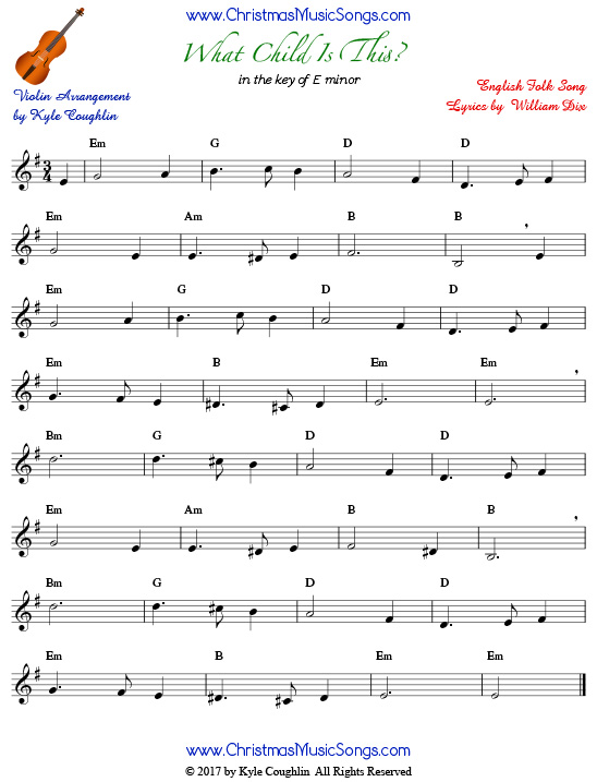 What Child Is This? for violin, arranged to play along with strings, woodwinds, and brass.