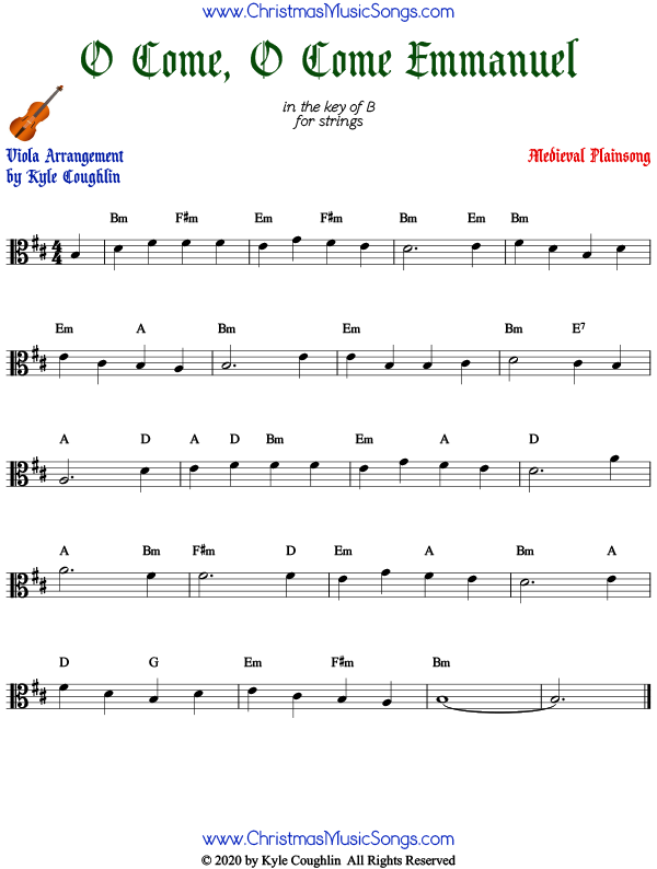 O Come, O Come Emmanuel viola sheet music, arranged to play along with other string instruments.