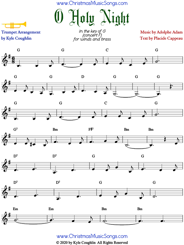 O Holy Night Christmas Carol For Trumpet Free Sheet Music