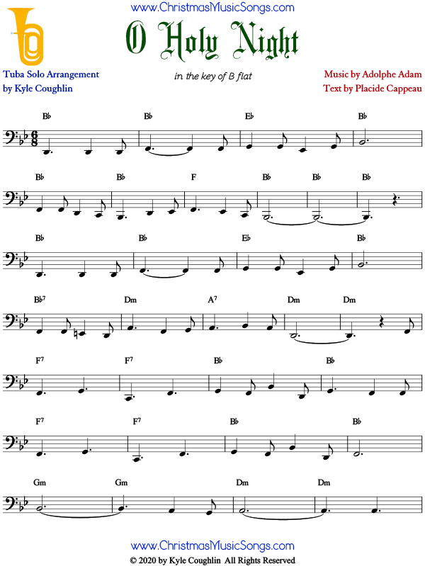 O Holy Night sheet music for solo tuba.
