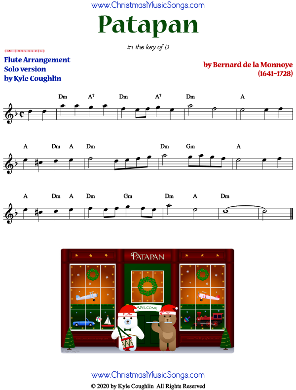 Patapan sheet music for solo flute in the key of D