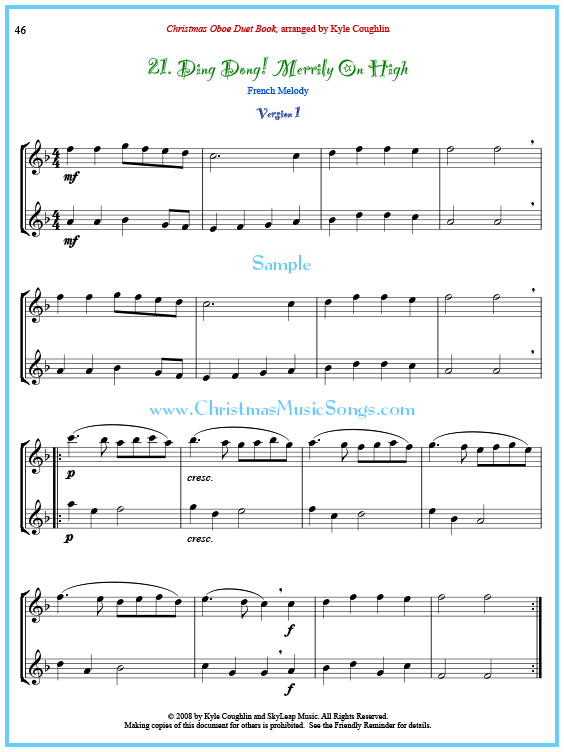 Ding Dong! Merrily On High Oboe Duet Free Sheet Music