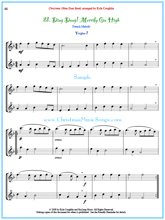 Ding Dong! Merrily on High oboe duet sheet music.