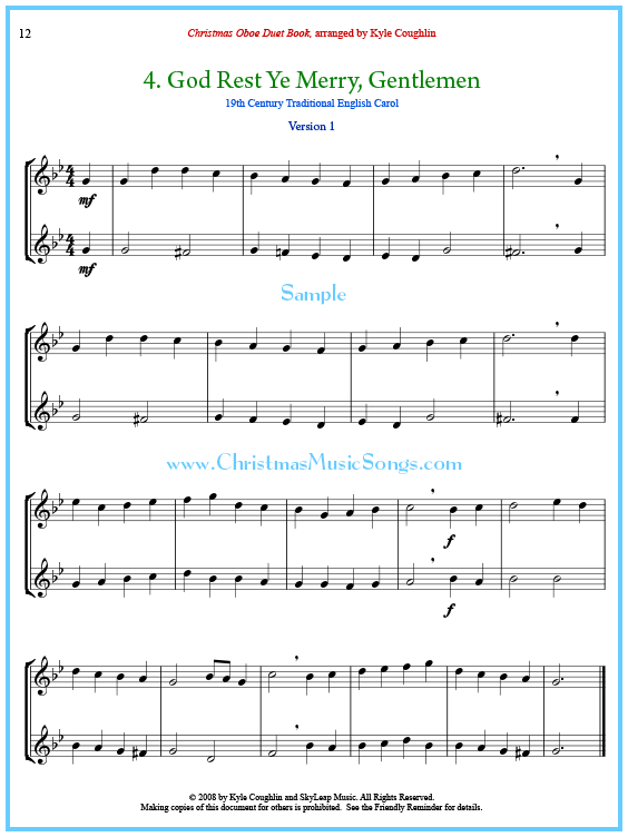 God Rest Ye Merry, Gentlemen oboe duet sheet music.