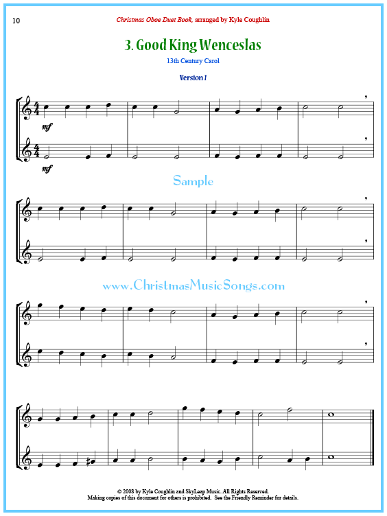 Good King Wenceslas oboe duet sheet music.