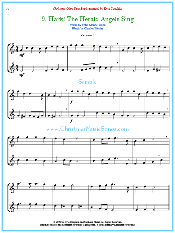 Hark! the Herald Angels Sing oboe duet sheet music.