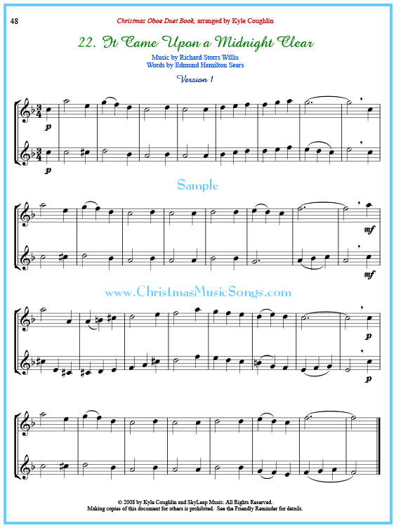 It Came Upon a Midnight Clear oboe duet sheet music.