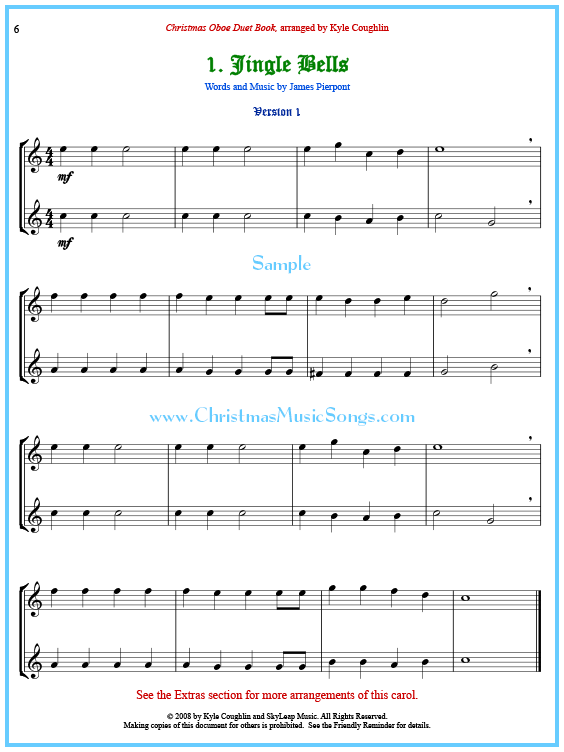 Jingle Bells oboe duet sheet music.
