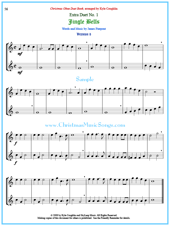 Jingle Bells oboe duet sheet music.