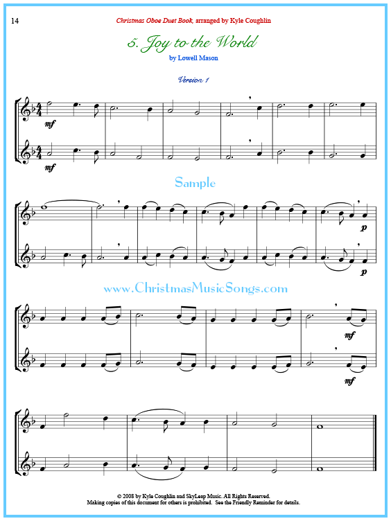 Joy to the World oboe duet sheet music.