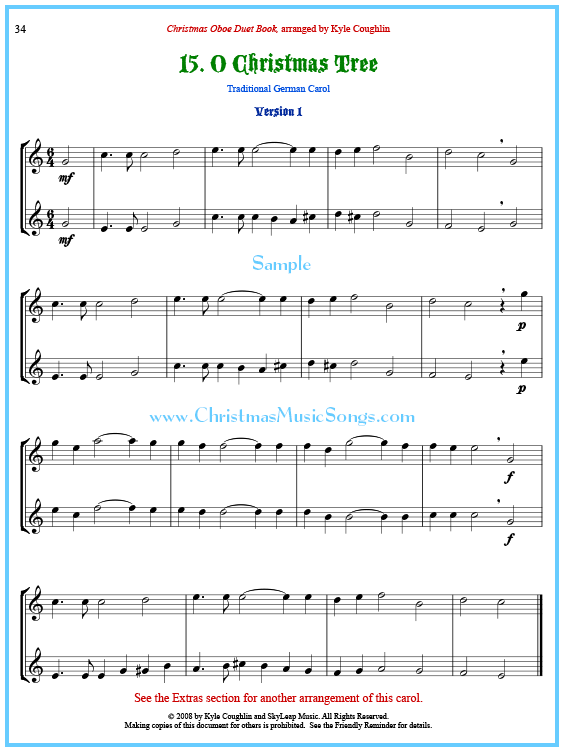 O Christmas Tree oboe duet sheet music.