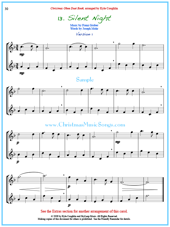 Silent Night oboe duet sheet music.