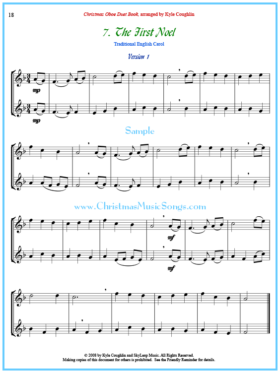 The First Noel oboe duet sheet music.