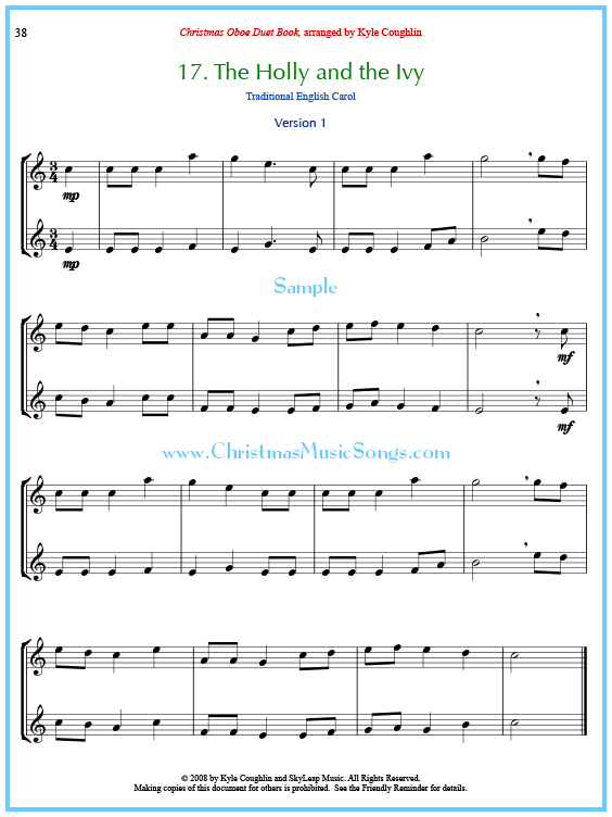 The Holly and the Ivy oboe duet sheet music.