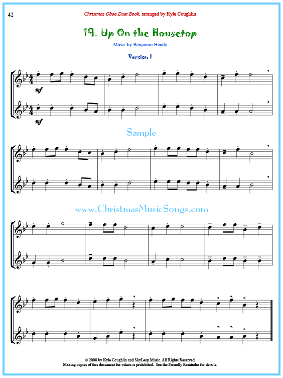 Up On the Housetop oboe duet sheet music.