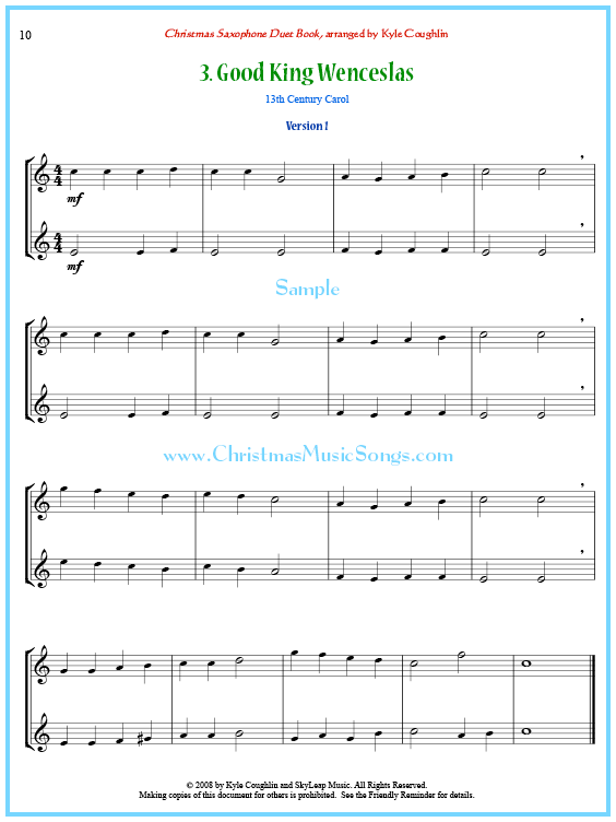 Good King Wenceslas saxophone duet sheet music.