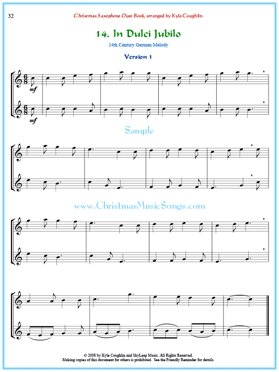 In Dulci Jubilo saxophone duet sheet music.