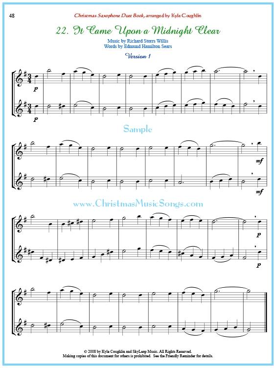 It Came Upon a Midnight Clear saxophone duet sheet music.