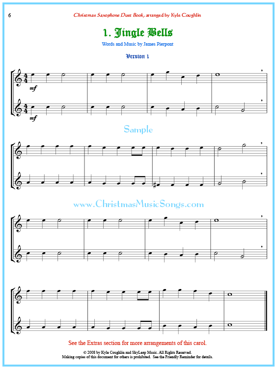 Jingle Bells saxophone duet sheet music.